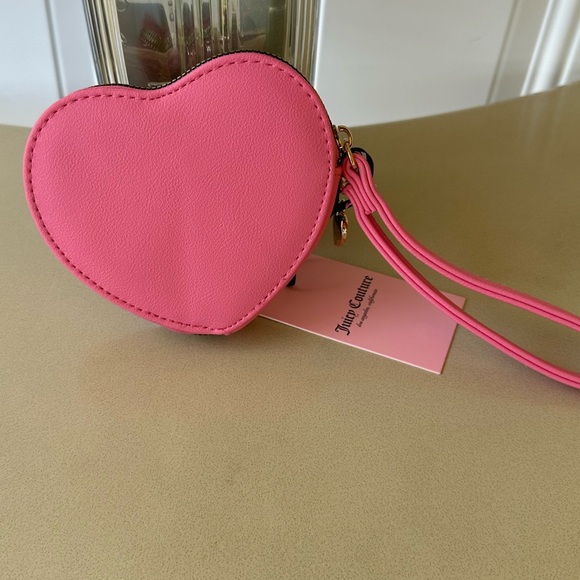 Juicy Couture Pink Lemonade Velour Heart Shape Zip Around Wallet/Wristlet - Picture 4 of 5